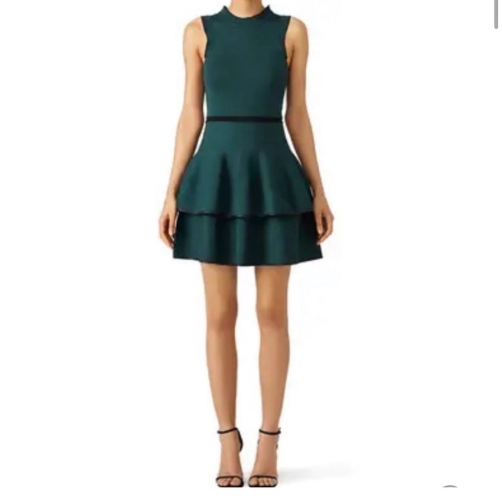 Parker Emerald Green Sleeveless Mini Dress Ruffled sleeve & layered skirt XSmall